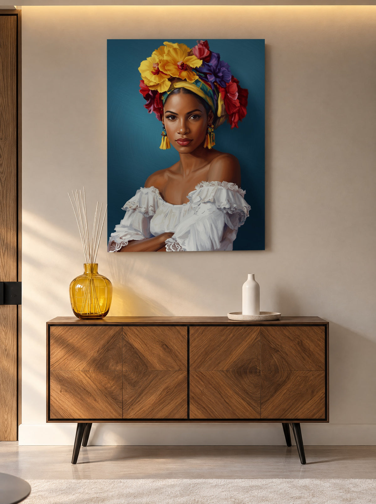 Tropische Ziel in Kleur als canvas zonder lijst aan de muur