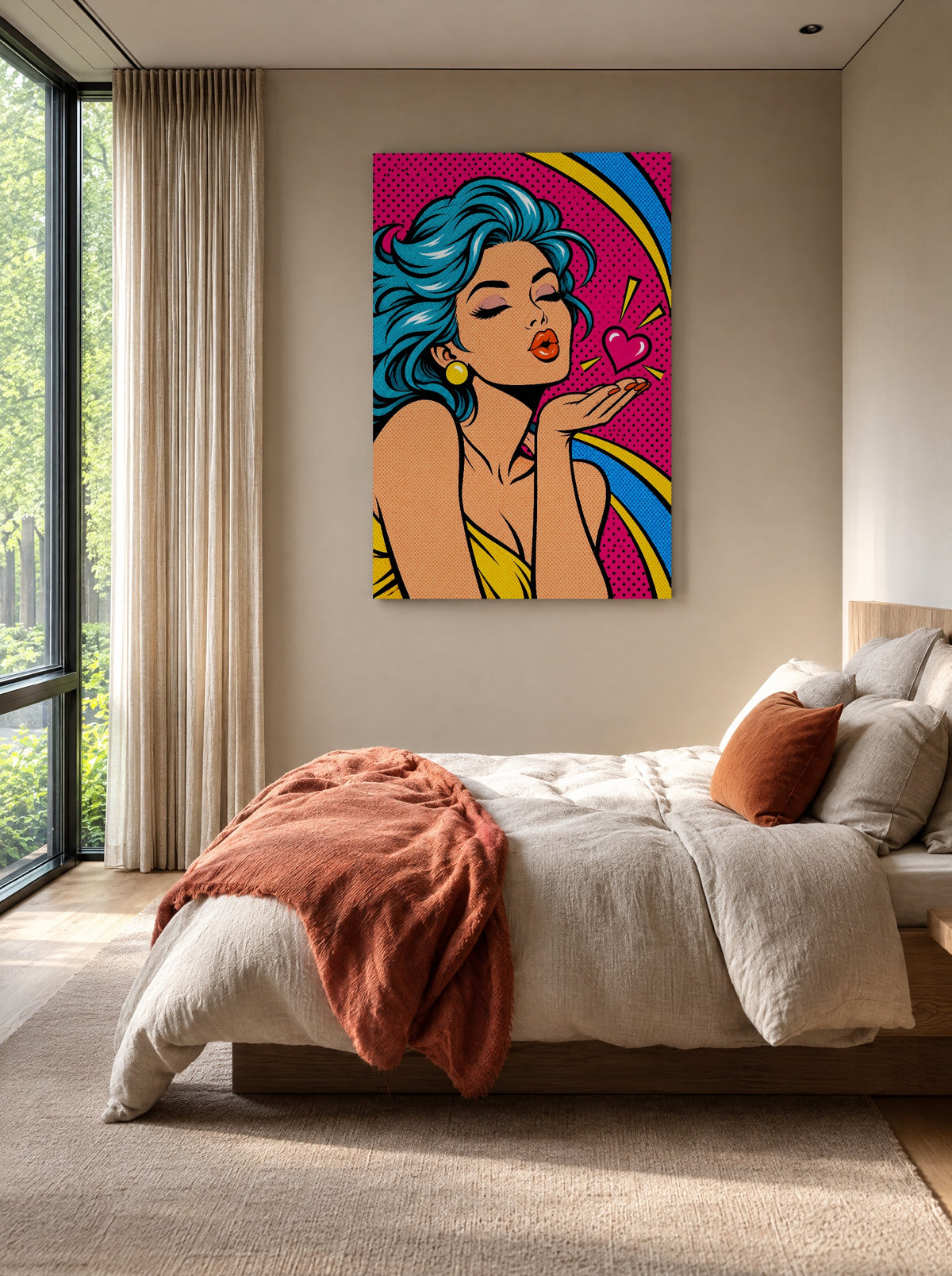 Turquoise Kus Popart als canvas zonder lijst aan de muur