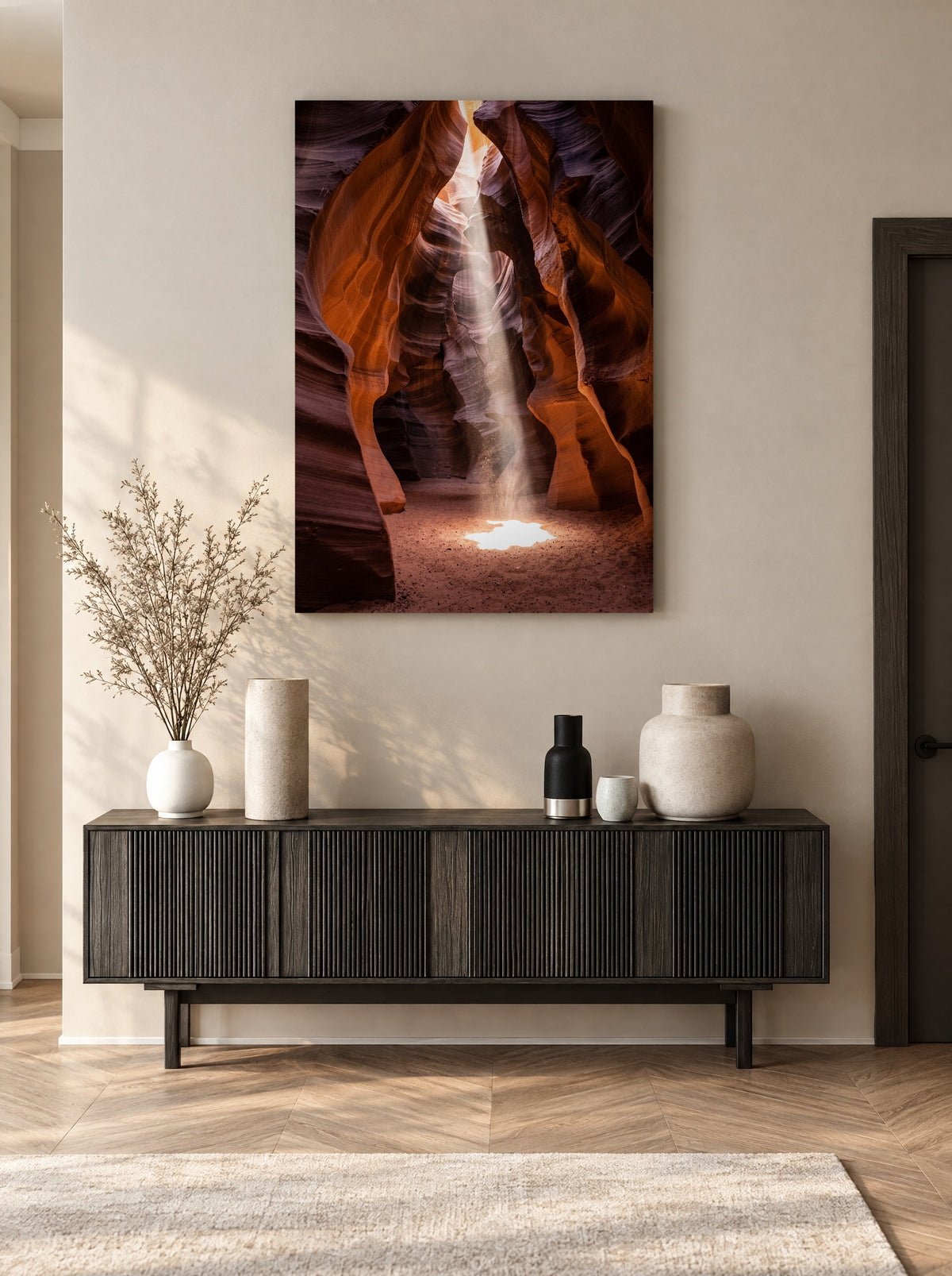 Upper Antelope Canyon Zonnestraal als canvas zonder lijst aan de muur