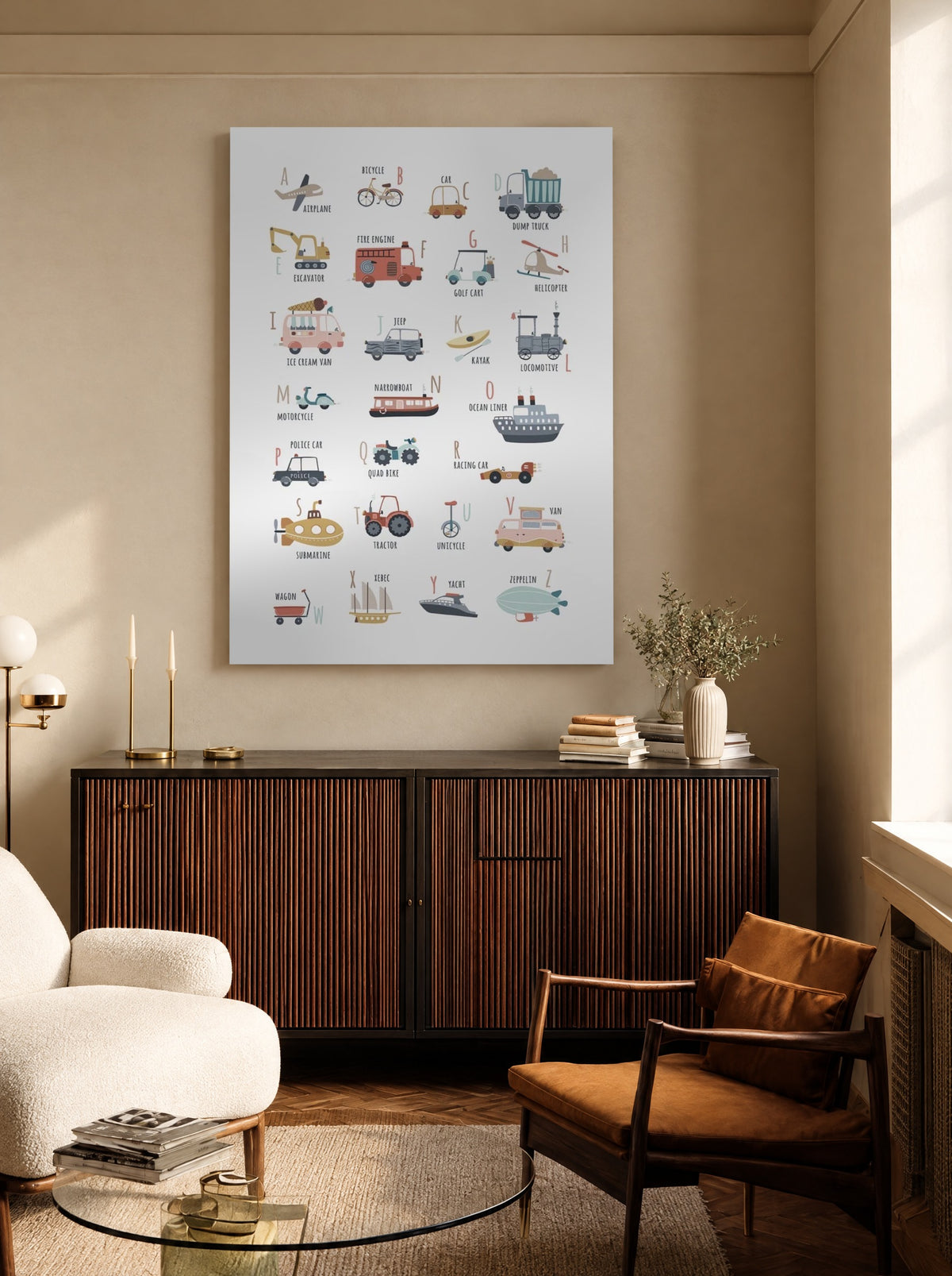 Van A tot Zeppelin als canvas zonder lijst aan de muur