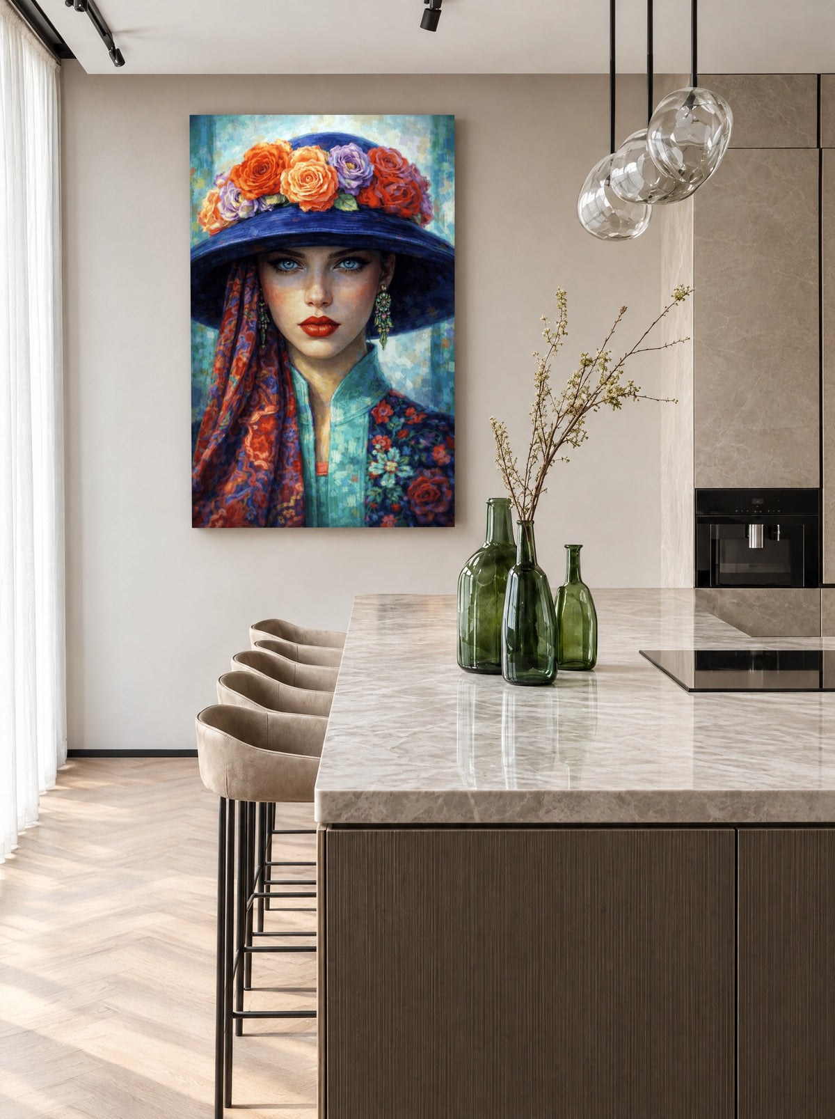 Velvet Bloom Muse als canvas zonder lijst aan de muur