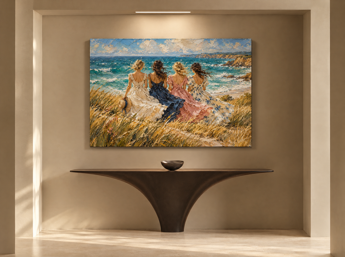 Vier Vrouwen aan de Duinrand als canvas zonder lijst aan de muur