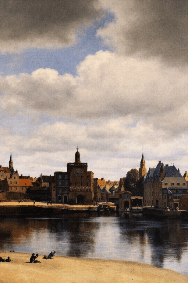 Gezicht op Delft Schilderij