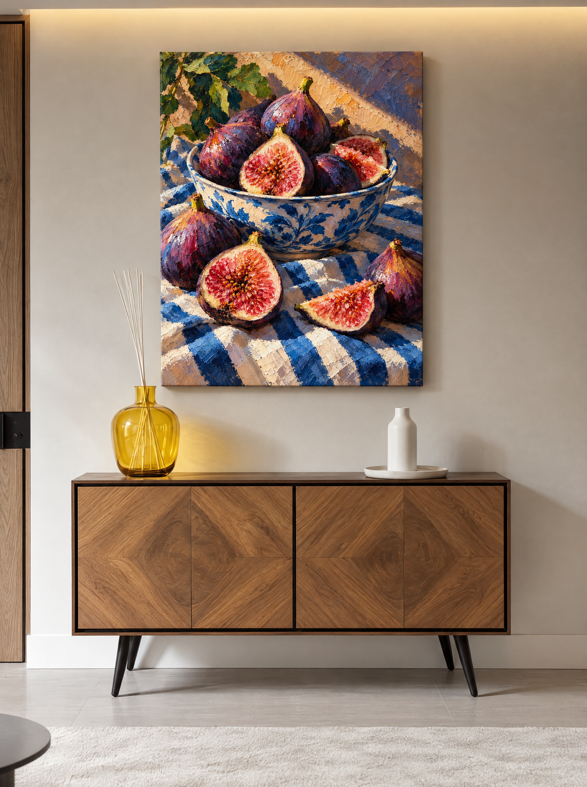 Vijgen in Blauwe Schaal als canvas zonder lijst aan de muur
