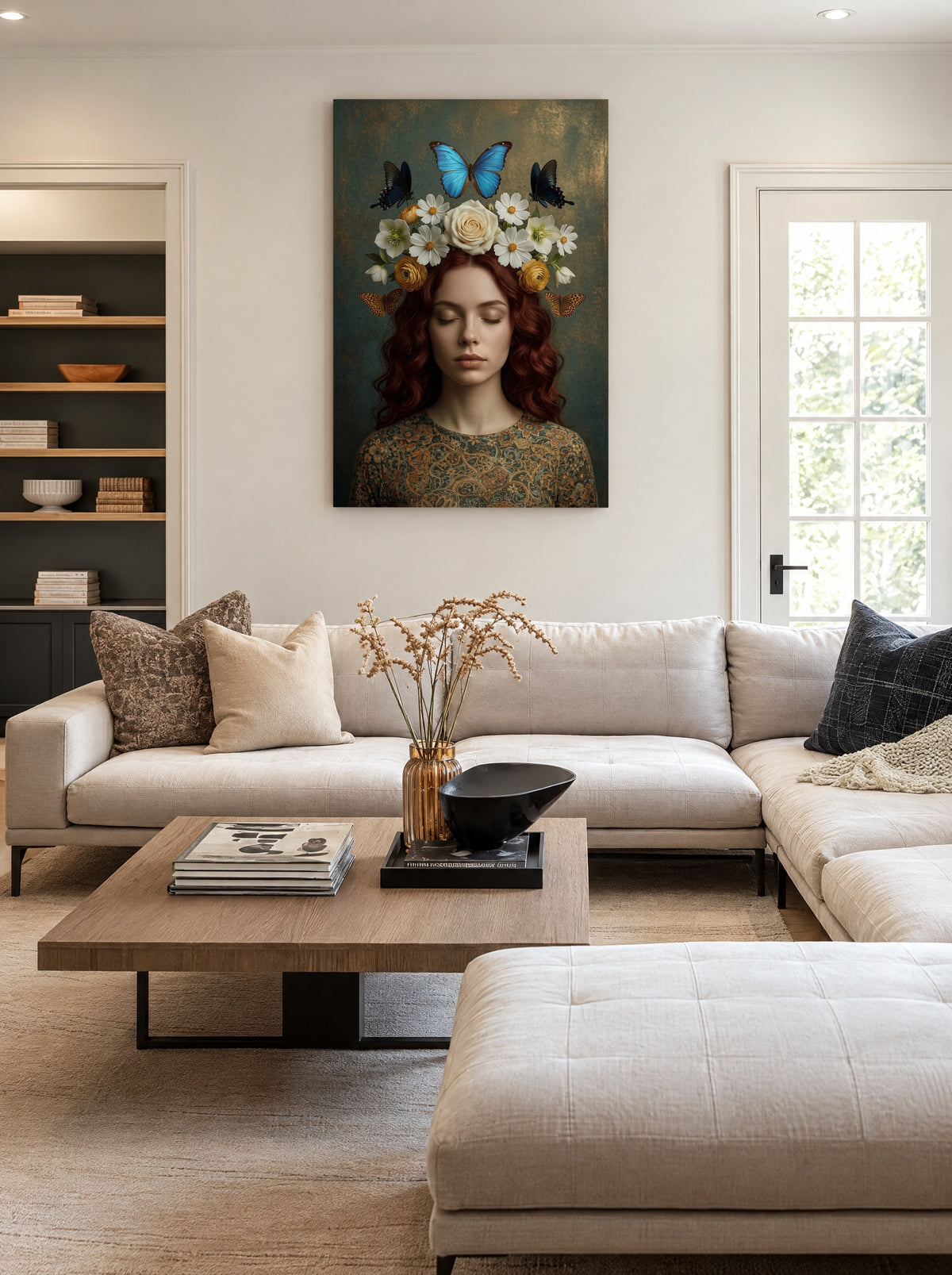 Vlinderkroon in Stilte als canvas zonder lijst aan de muur
