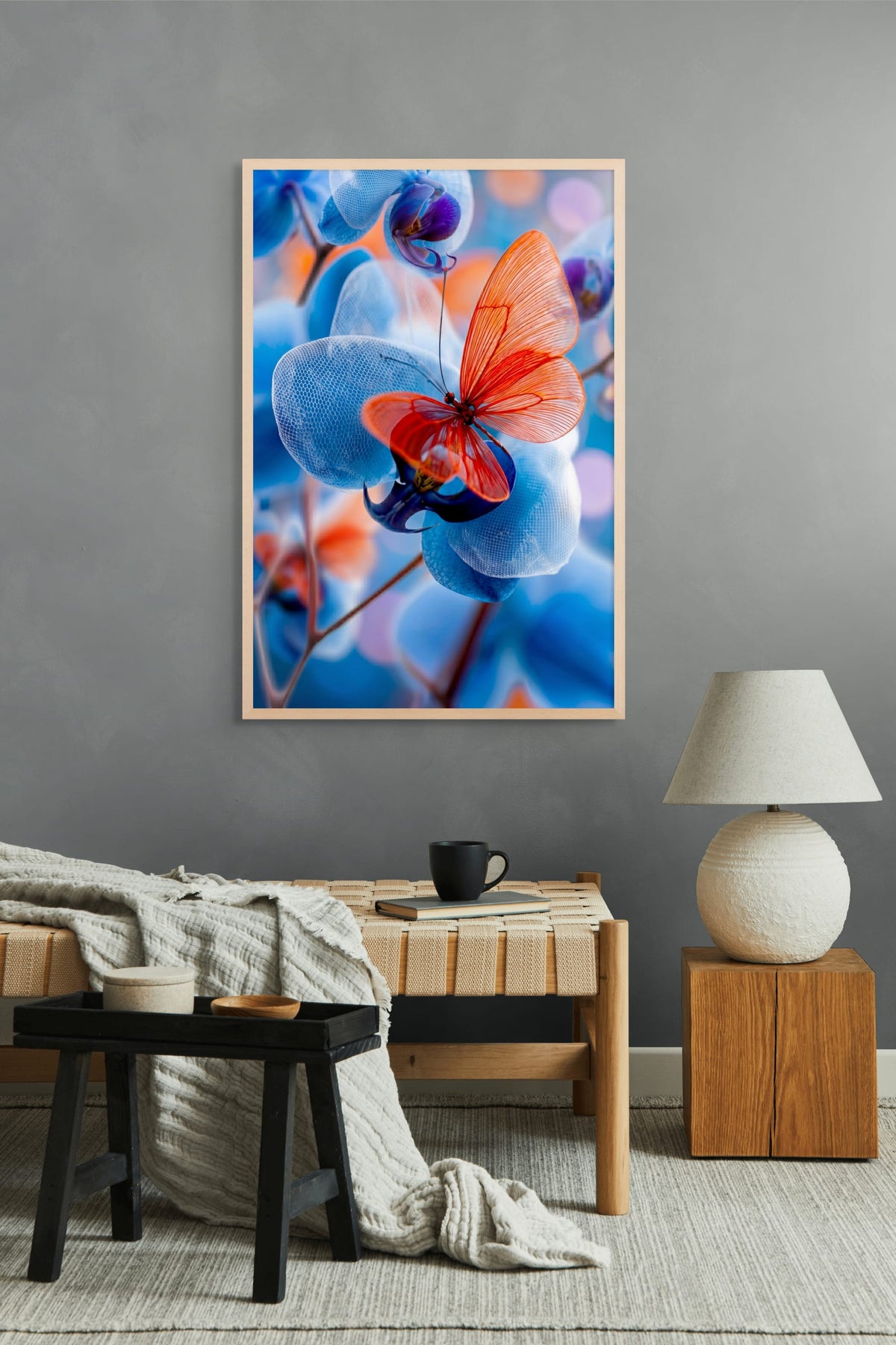 Vlinderlicht op Blauwe Orchidee Wanddecoratie | ArtifyCanvas
