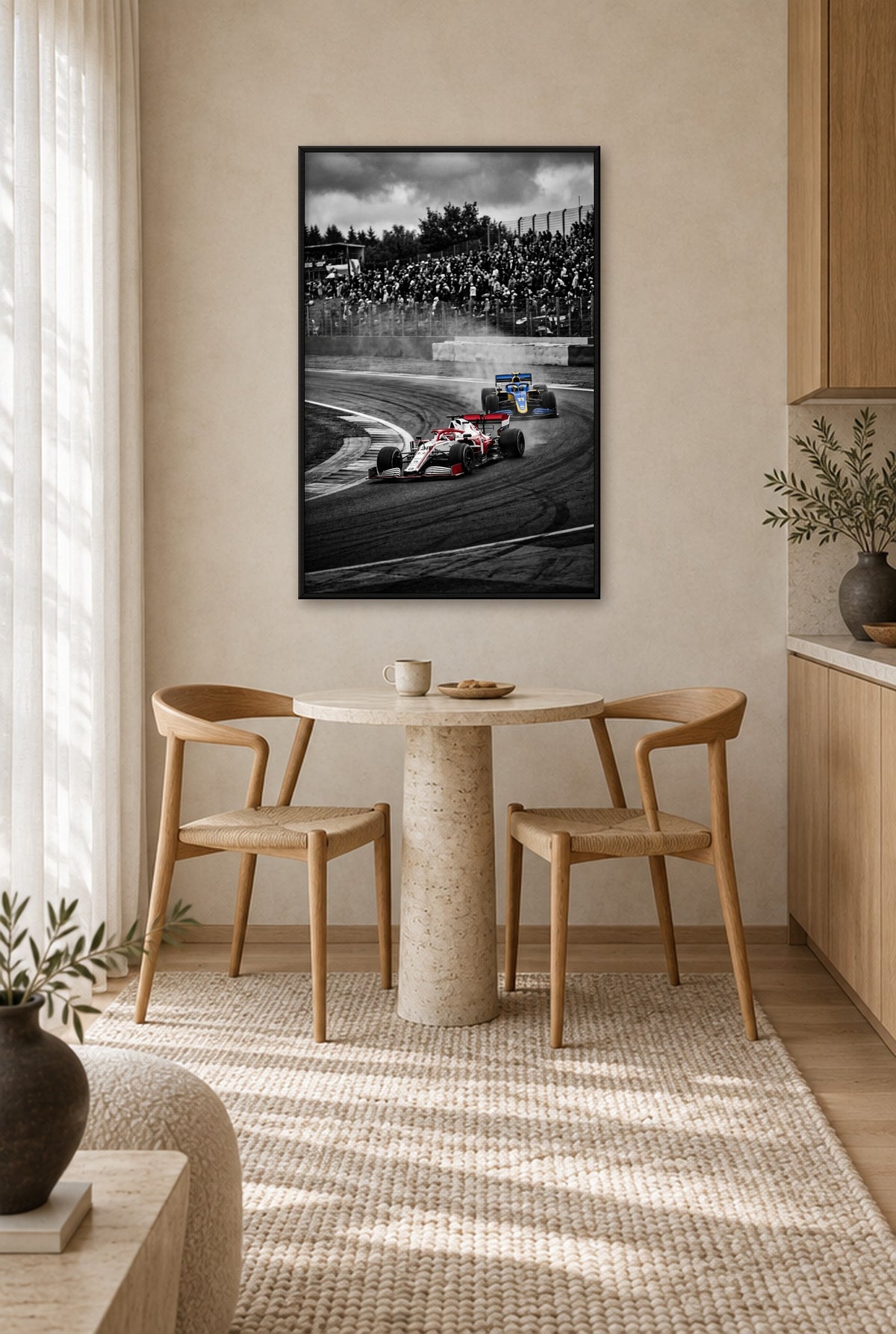 Voorsprong in de Bocht wall art with black frame on the wall in the kitchen