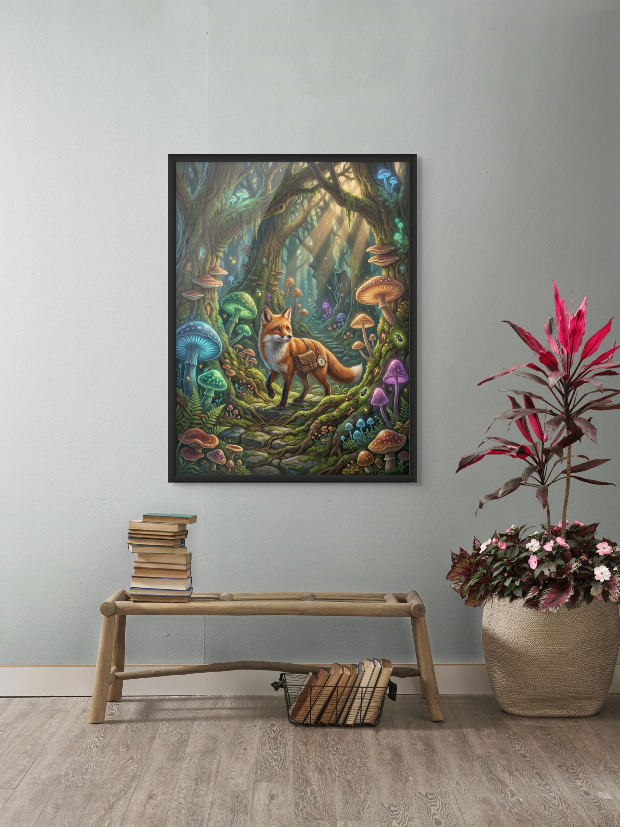 Vos met Tijdtas in het Fluisterbos Wanddecoratie – Fantasie Dieren Canvas Print