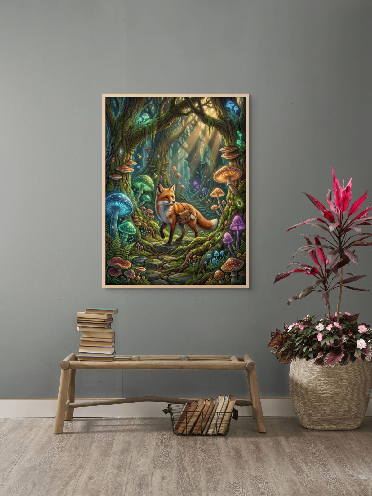 Vos met Tijdtas in het Fluisterbos Wanddecoratie | ArtifyCanvas