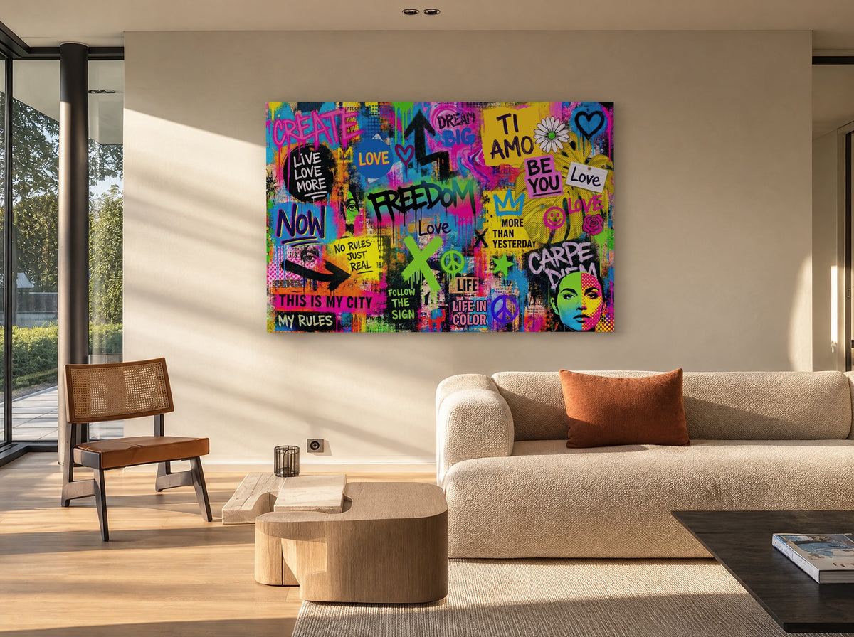 Vrije Kleuren Zonder Grenzen als canvas zonder lijst aan de muur