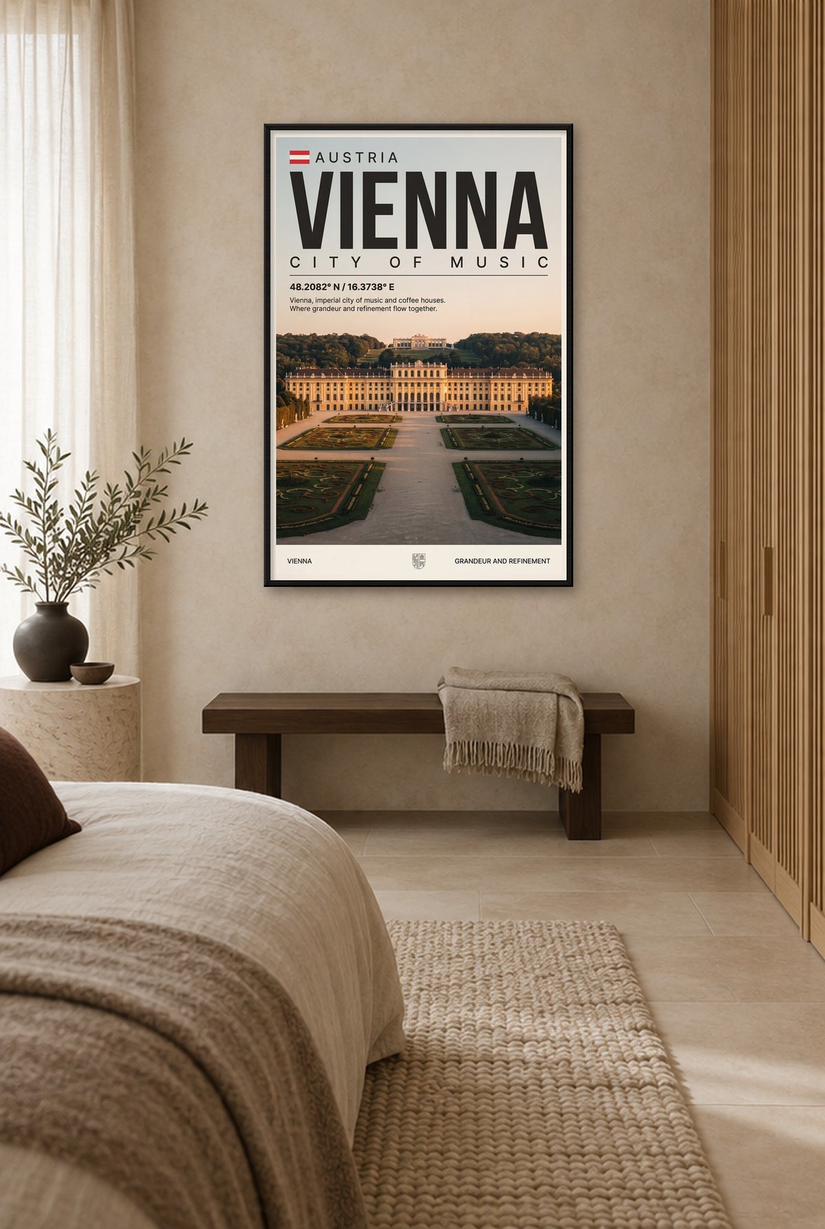 Wenen Stad van Muziek Wandbild mit schwarzem Rahmen an der Wand im Schlafzimmer