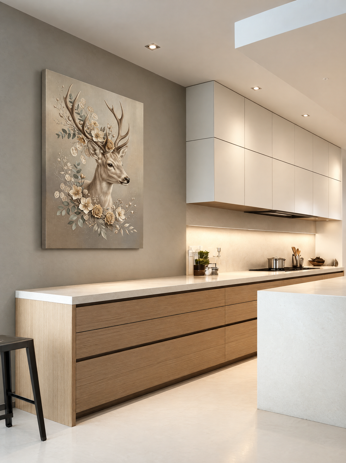 Winterhert tussen Wilde Bloesems als canvas zonder lijst aan de muur