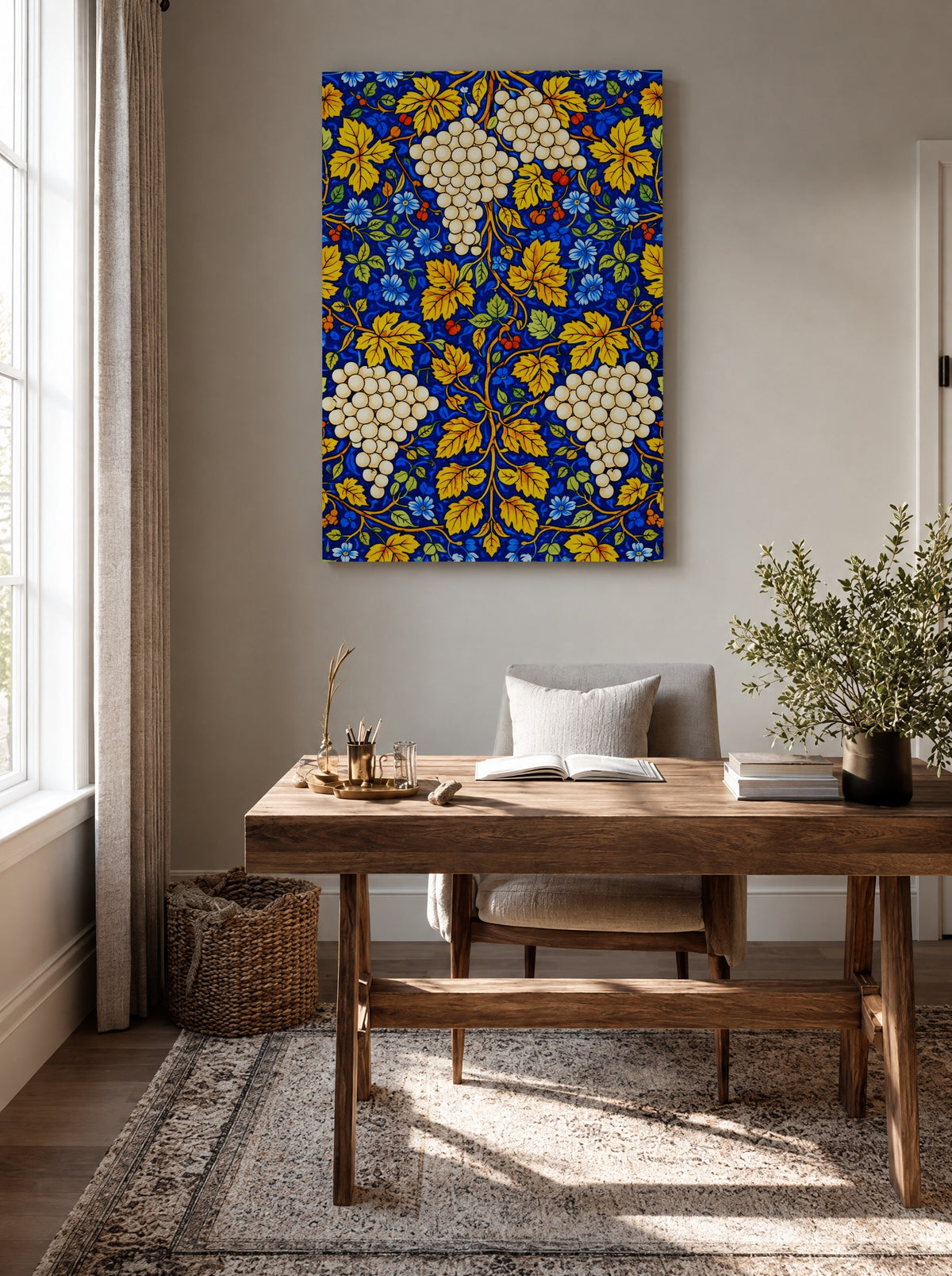 Witte Druiven & Herfstbladeren als canvas zonder lijst aan de muur