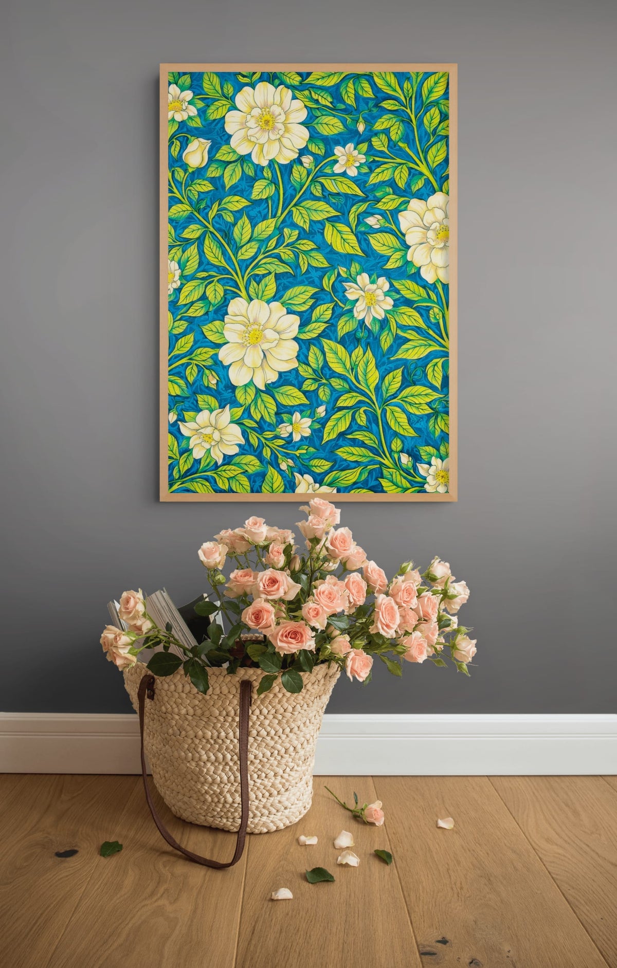 Witte Rozen op Saffierblauw Schilderij