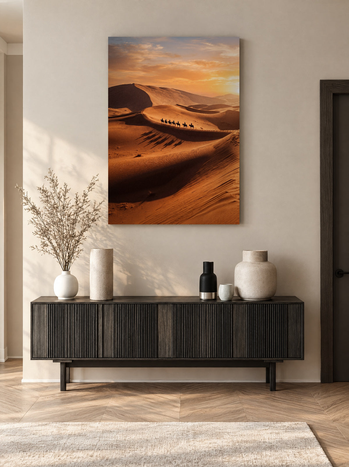 Woestijnruiters als canvas zonder lijst aan de muur