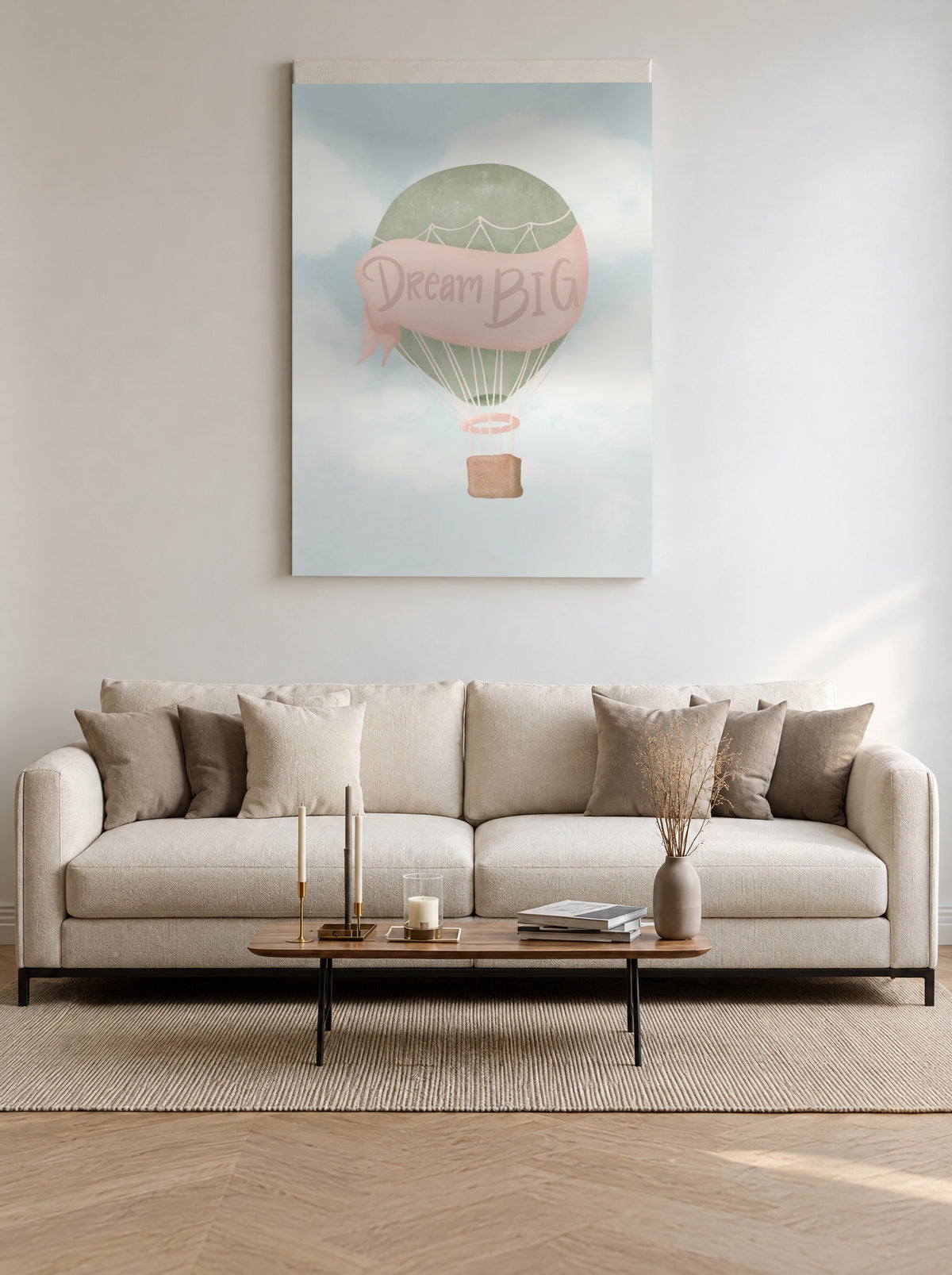 Wolken vol Grote Dromen als canvas zonder lijst aan de muur