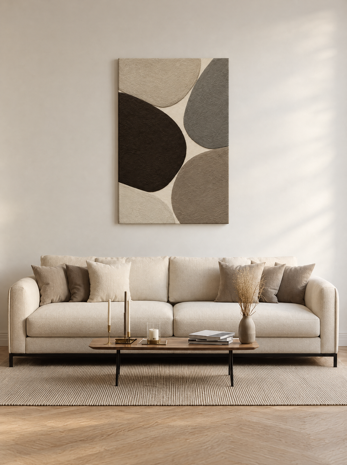 Zachte Keien in Reliëf als canvas zonder lijst aan de muur