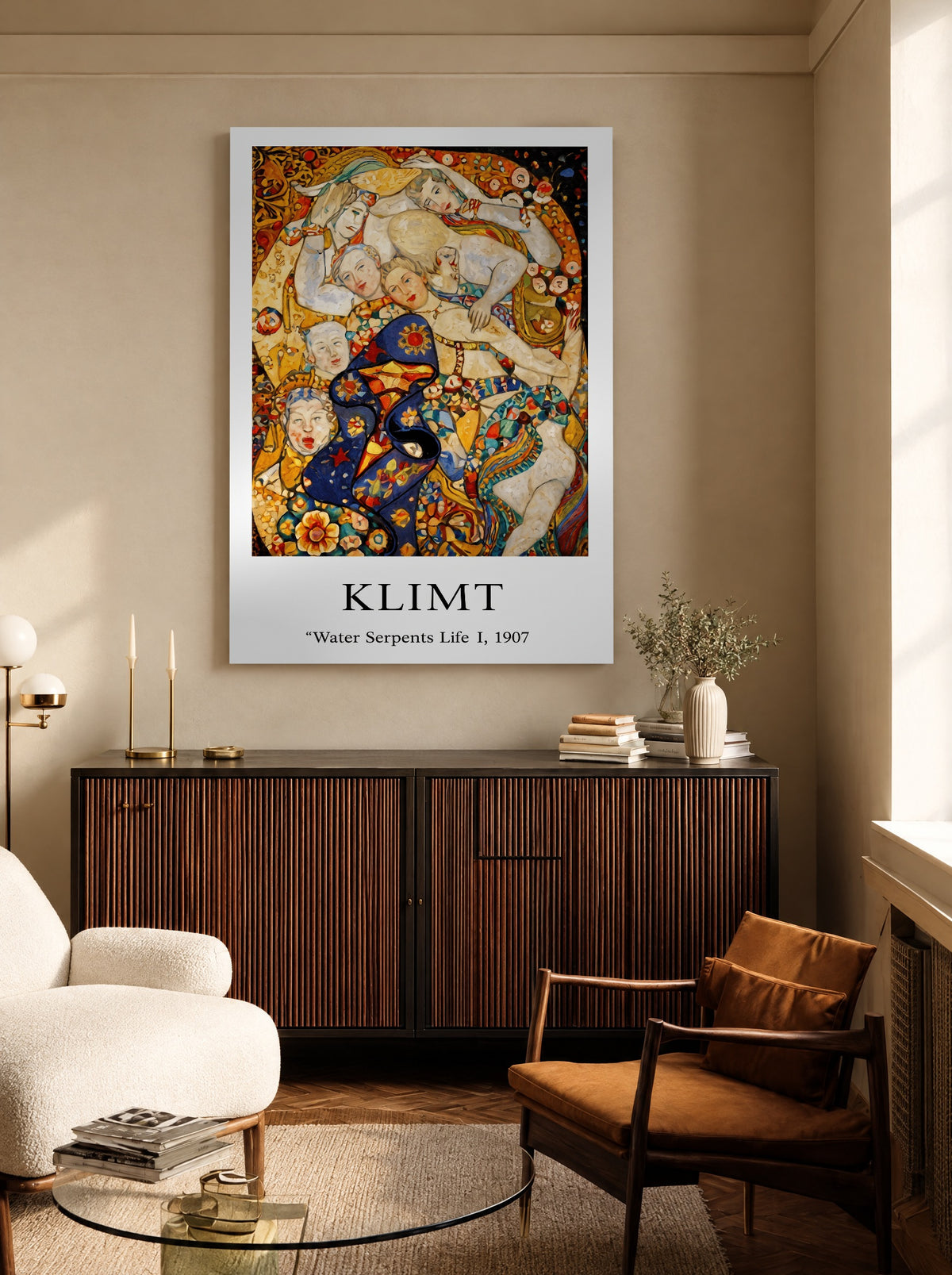 Zijden Droom onder Waterbloemen als canvas zonder lijst aan de muur