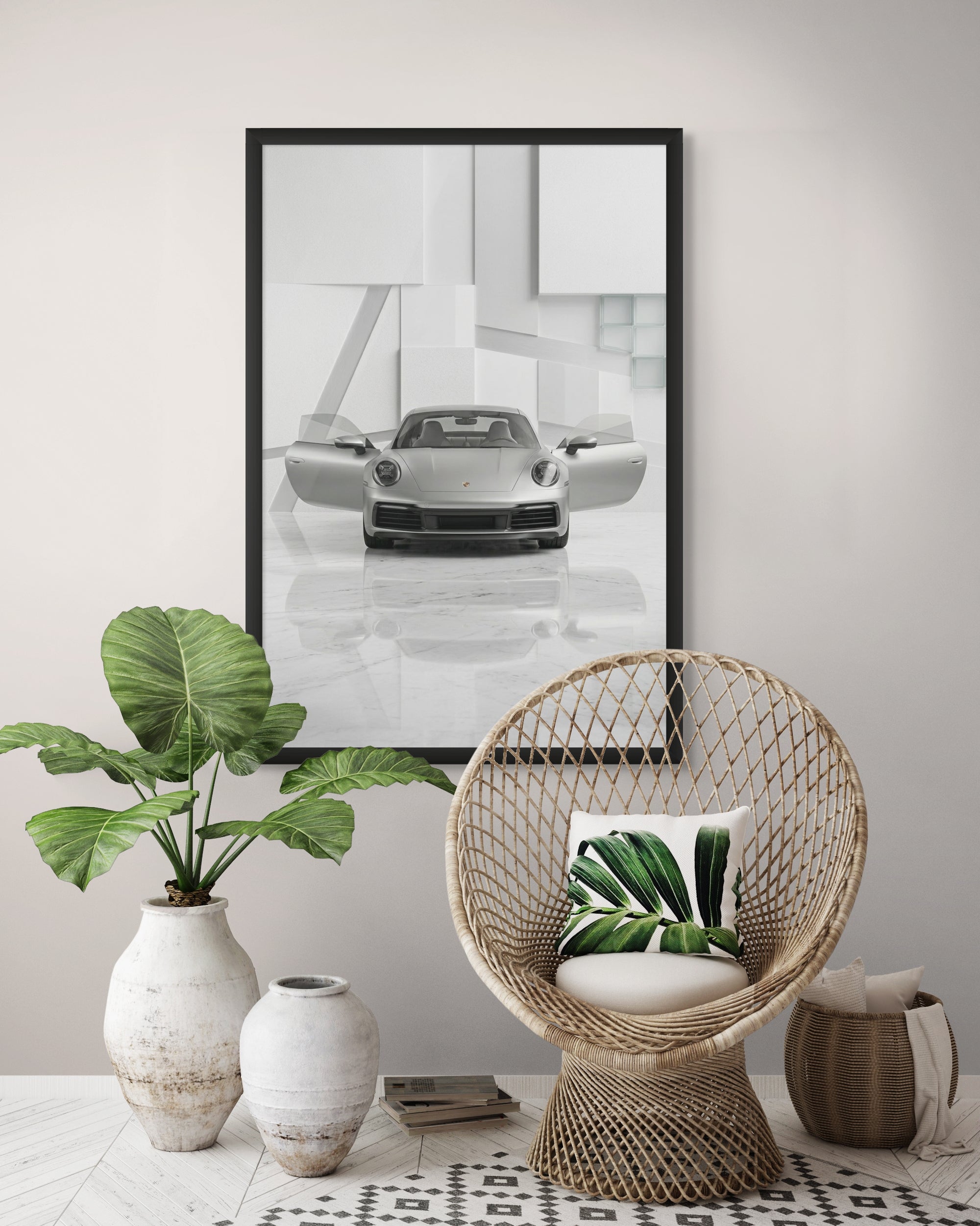 Luxe Auto Wanddecoratie Zilver Mancave – Stoere Canvas of Aluminium Print