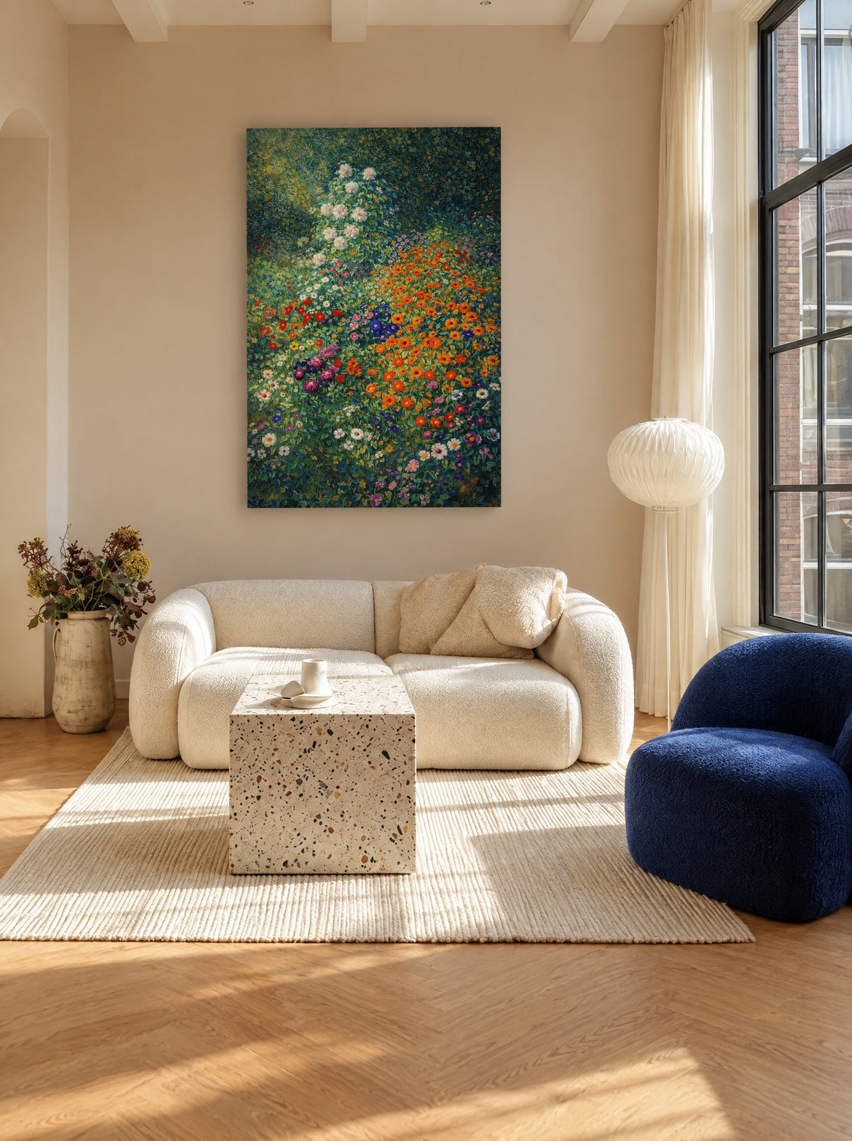 Zomerstorm van Bloemen als canvas zonder lijst aan de muur