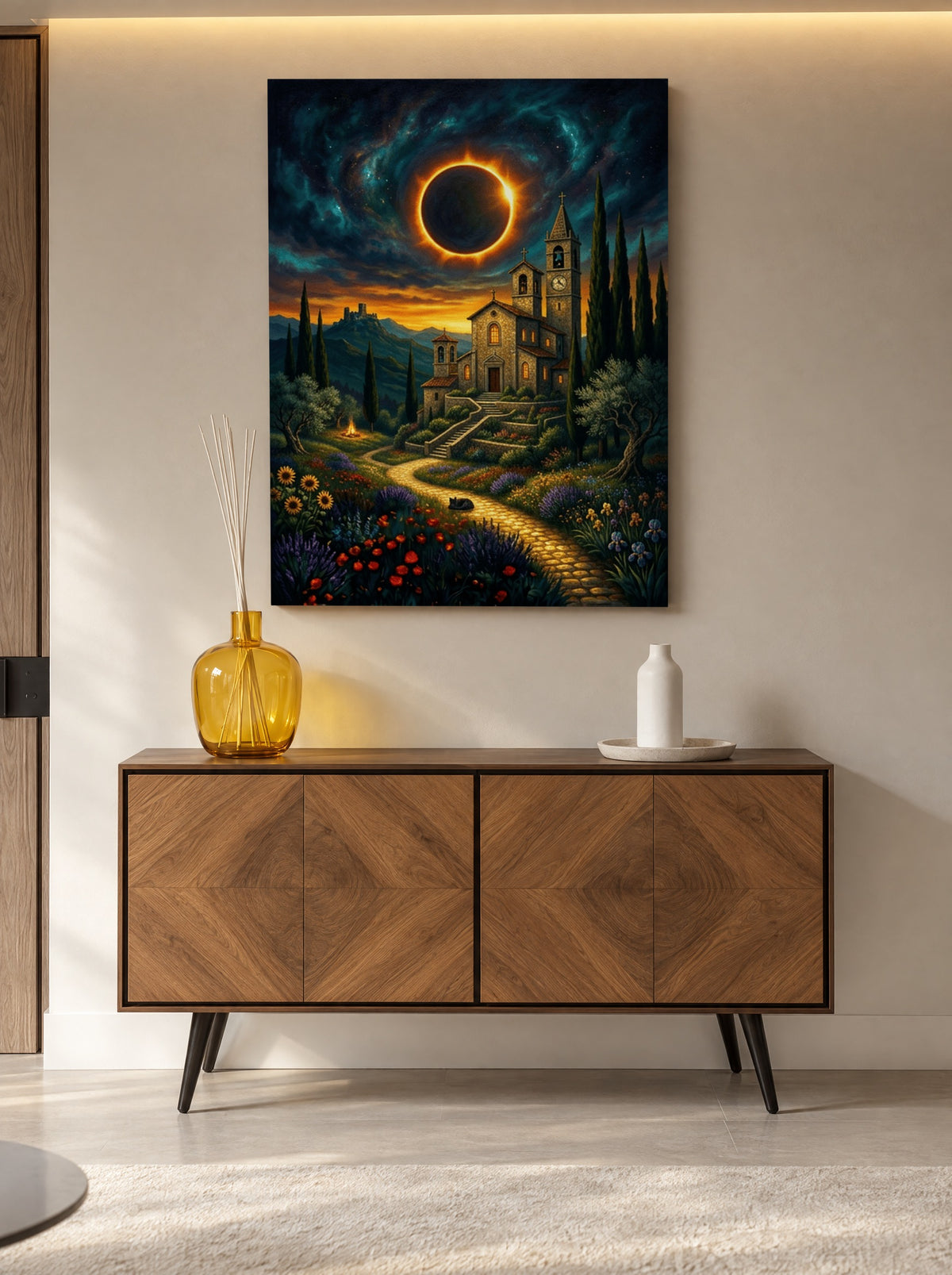 Zonnevals boven Cipressenpad als canvas zonder lijst aan de muur
