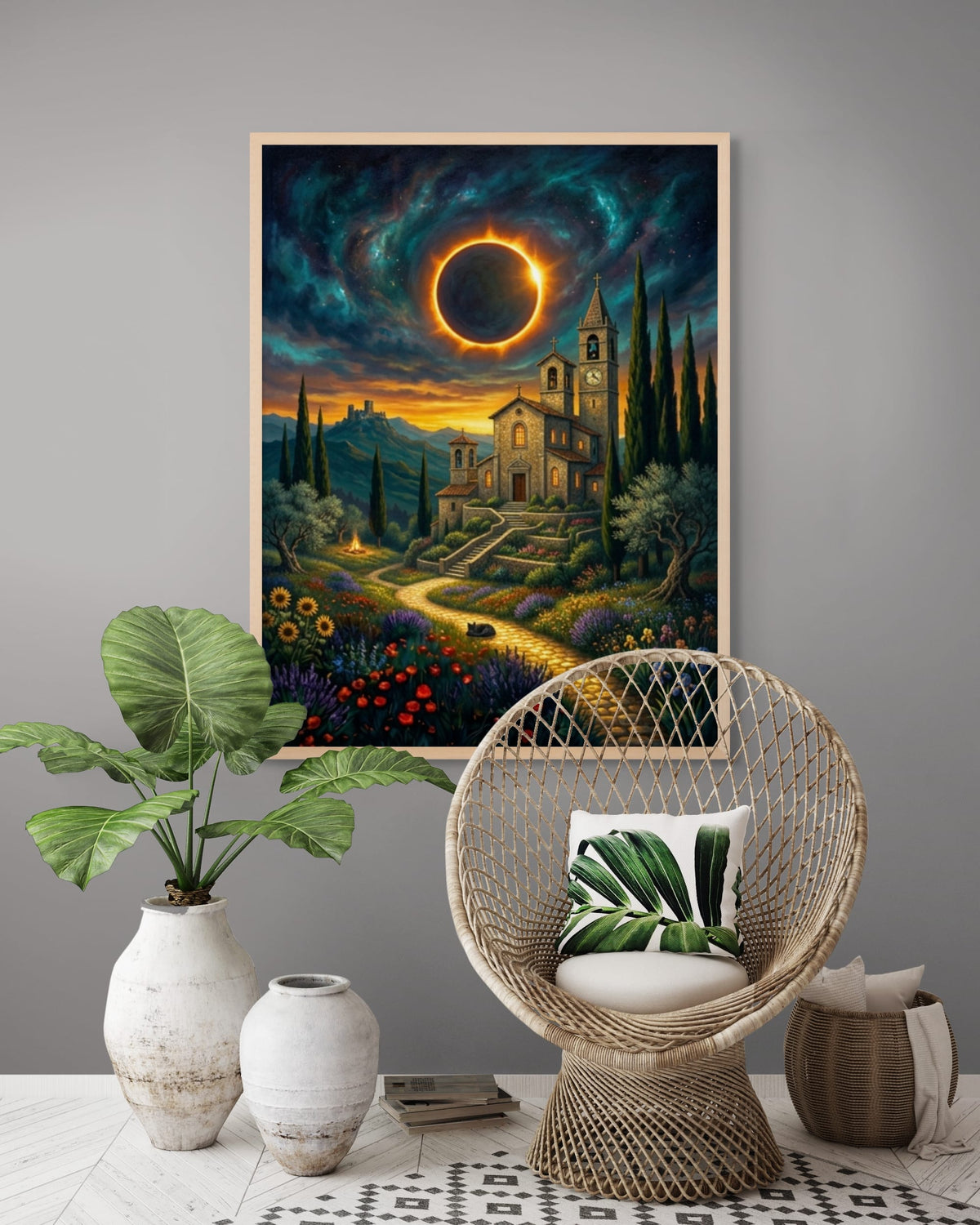 Zonnevals boven Cipressenpad Wanddecoratie | ArtifyCanvas