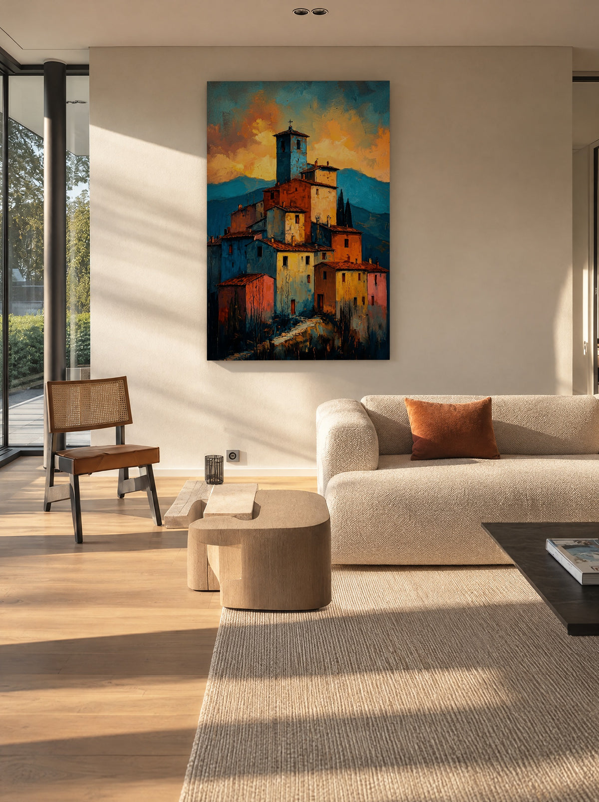 Zonsondergang boven Siena Straatjes als canvas zonder lijst aan de muur