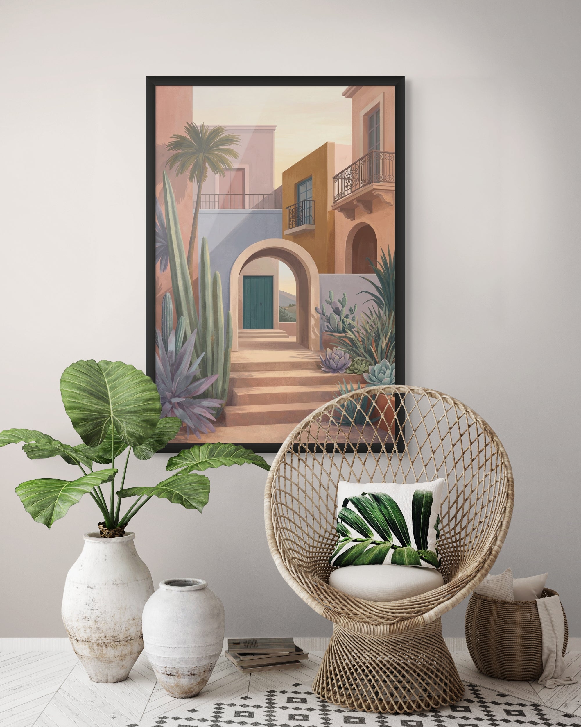 Boho Cactus Wanddecoratie Natuur – Woestijn Canvas Schilderij Woonkamer