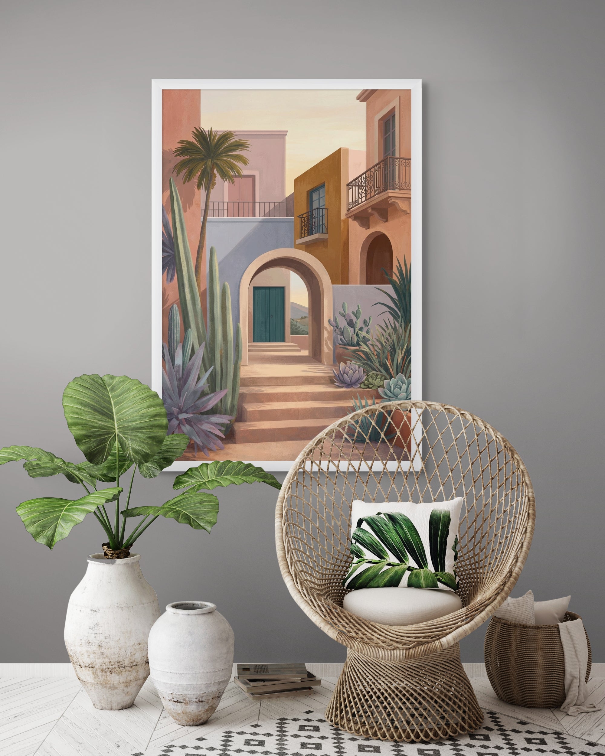 Boho Cactus Wanddecoratie Natuur – Woestijn Canvas Schilderij Woonkamer