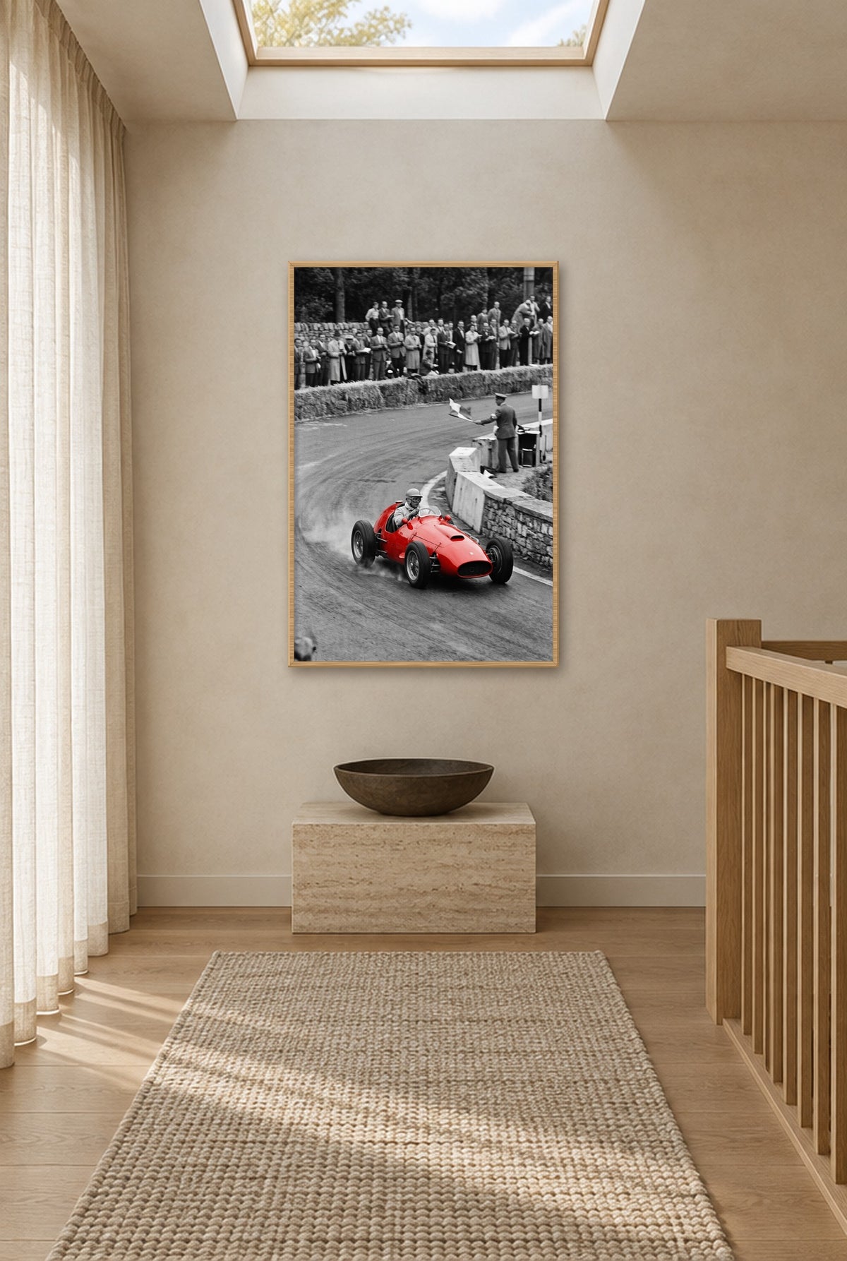 Zwaai naar de Finish Wandbild mit Naturholzrahmen an der Wand im Flur