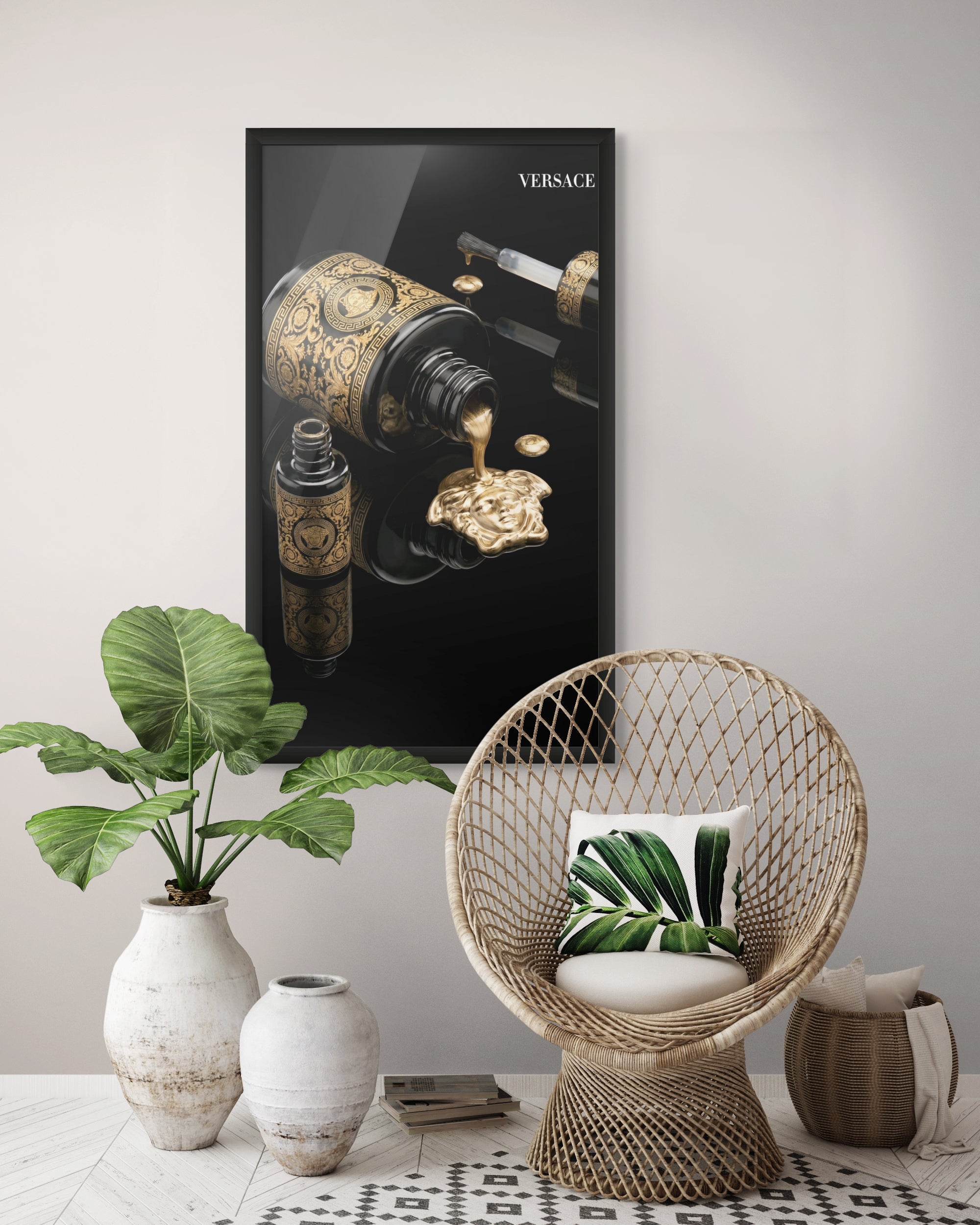 Zwart Goud met Medusa Glans Wanddecoratie – Luxe Mythologie Canvas Print