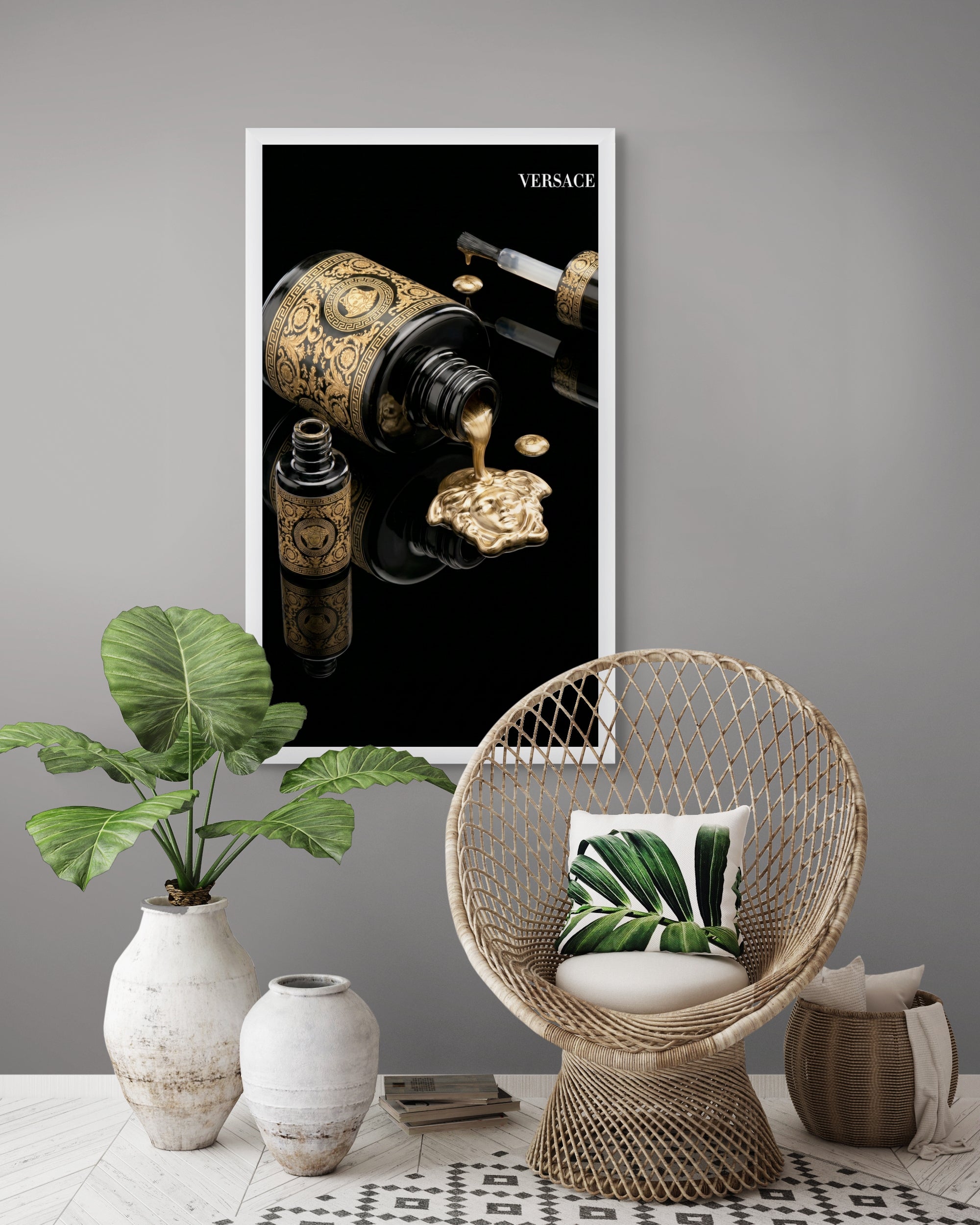 Zwart Goud met Medusa Glans Wanddecoratie – Luxe Mythologie Canvas Print